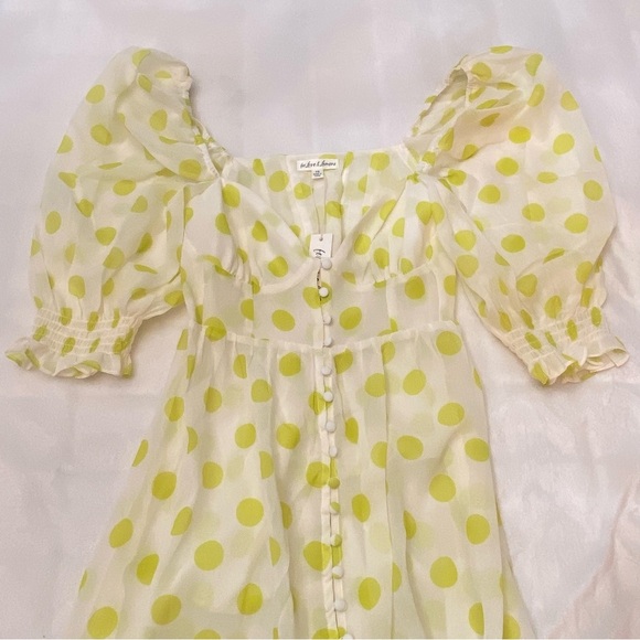 New! For Love And Lemons Megan Polka Dot Puff Sleeve Maxi Dress 2623 - Picture 4 of 15